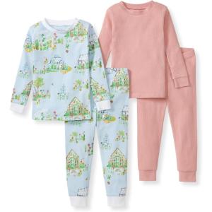 imageBurts Bees Baby Girls Pajamas 2Piece Long Sleeve Tee and Pants Organic Cotton PJ SetGreen Houses