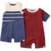 imageBurts Bees Baby babyboys Rompers 100 Organic Cotton Onepiece Coverall and Layette 2pack SetBlue Basic Stripe 2pk