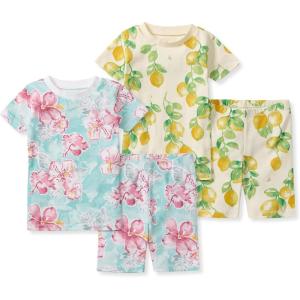 imageBurts Bees Baby Baby Girls Pajamas Short Sleeve Tee and Shorts 2piece Pj Set 100 Organic CottonHibiscus  Lemon Tree