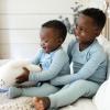 imageBurts Bees Baby Unisex Baby Honeysoft Pajamas Tee and Pant 2Piece PJ Set Soft Organic Cotton amp Lyocell BlendMountain Blue Thermal