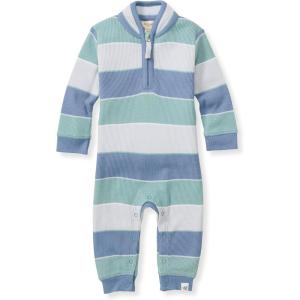 imageBurts Bees Baby Jumpsuit 100 Organic Cotton Onepiece Outfit Coverall With HatBlue Multi Stripe