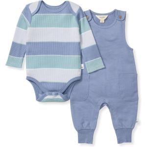 imageBurts Bees Baby Jumpsuit 100 Organic Cotton Onepiece Outfit Coverall With HatBlue Stripe Overall Set
