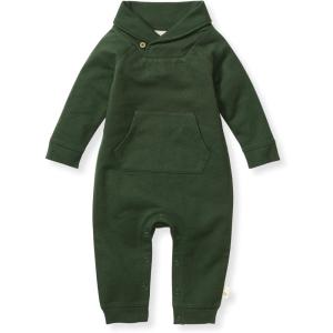 imageBurts Bees Baby Jumpsuit 100 Organic Cotton Onepiece Outfit Coverall With HatDark Jade Shawl Collar