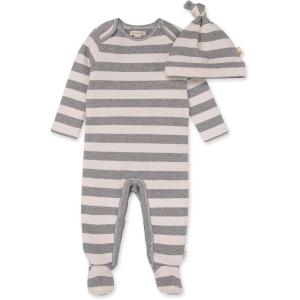 imageBurts Bees Baby Jumpsuit 100 Organic Cotton Onepiece Outfit Coverall With HatGrey Stripe  Hat