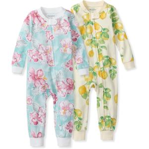 imageBurts Bees Baby Baby Girls Sleeper Pajamas 100 Organic Cotton Onepiece PJs Diagonal Zip Up Jumpsuit Snug Fit FootieHibiscus  Lemon Tree