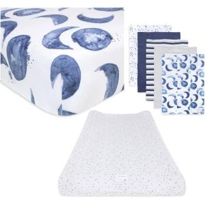 imageBurts Bees Baby Unisex Baby Gift Set  Crib Sheet Changing Pad Cover amp Burp Cloths 100 Organic Cotton Essentials BundleMoon  Stars