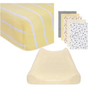 imageBurts Bees Baby Unisex Baby Gift Set  Crib Sheet Changing Pad Cover amp Burp Cloths 100 Organic Cotton Essentials BundleSunshine  Giraffes