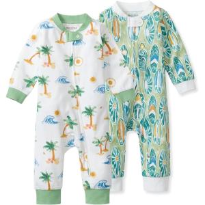 imageBurts Bees Baby Unisex Sleep and Play PJs 100 Organic Cotton OnePiece Zip Front Footless Loose Fit Footie PajamasBeachy Palms  Surf Shop