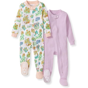 image:imageBurts Bees Baby Girls Sleeper Pajamas 100 Organic Cotton Onepiece PJs Diagonal Zip Up Jumpsuit Snug Fit FootieGarden Paths