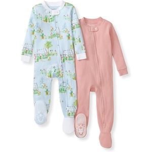image:imageBurts Bees Baby Girls Sleeper Pajamas 100 Organic Cotton Onepiece PJs Diagonal Zip Up Jumpsuit Snug Fit FootieGreen Houses