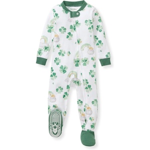 image:imageBurts Bees Baby Girls Sleeper Pajamas 100 Organic Cotton Onepiece PJs Diagonal Zip Up Jumpsuit Snug Fit FootieHappy Go Lucky