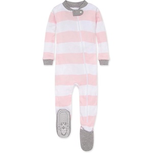 image:imageBurts Bees Baby Girls Sleeper Pajamas 100 Organic Cotton Onepiece PJs Diagonal Zip Up Jumpsuit Snug Fit FootiePink Rugby Stripe