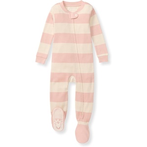 image:imageBurts Bees Baby Girls Sleeper Pajamas 100 Organic Cotton Onepiece PJs Diagonal Zip Up Jumpsuit Snug Fit FootiePink Sand Rugby Stripe