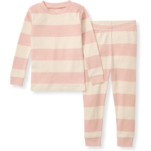 image:imageBurts Bees Baby Girls Pajamas 2Piece Tee amp Pant PJ Set 100 Organic Cotton Snug Fit Sizes 12 Months to 12 Years PJsPink Sand Rugby Stripe