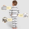 image:imageBurts Bees Baby Organic Cotton Pajamas for Boys Toddler PJ Set 2PC  Soft cozy snug fitting pajamas feature stretchy ribbed cuffs and hand painted prints to make bedtime a breezeHeather Grey Rugby Stripe