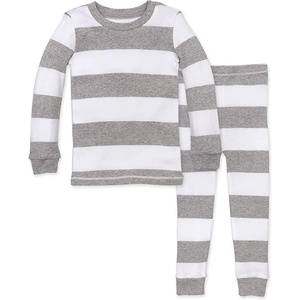 image:imageBurts Bees Baby Organic Cotton Pajamas for Boys Toddler PJ Set 2PC  Soft cozy snug fitting pajamas feature stretchy ribbed cuffs and hand painted prints to make bedtime a breezeHeather Grey Rugby Stripe