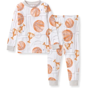 image:imageBurts Bees Baby Organic Cotton Pajamas for Boys Toddler PJ Set 2PC  Soft cozy snug fitting pajamas feature stretchy ribbed cuffs and hand painted prints to make bedtime a breezeBasketball Court 1pack