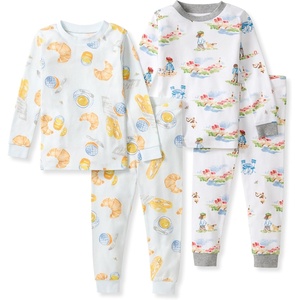 image:imageBurts Bees Baby Organic Cotton Pajamas for Boys Toddler PJ Set 2PC  Soft cozy snug fitting pajamas feature stretchy ribbed cuffs and hand painted prints to make bedtime a breezeFrench Breakfast  Village 2pack