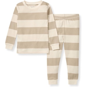 image:imageBurts Bees Baby Organic Cotton Pajamas for Boys Toddler PJ Set 2PC  Soft cozy snug fitting pajamas feature stretchy ribbed cuffs and hand painted prints to make bedtime a breezeOat Rugby Stripe