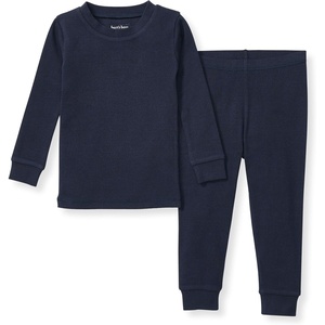 image:imageBurts Bees Baby Organic Cotton Pajamas for Boys Toddler PJ Set 2PC  Soft cozy snug fitting pajamas feature stretchy ribbed cuffs and hand painted prints to make bedtime a breezeMidnight Solid Rib