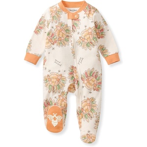 image:imageBurts Bees Baby Girls Organic Cotton Sleep and Play Footed Pajamas  Easy zip front PJs feature a 2way zipper to ensure newborns have a restful nights sleepVivid Turkey