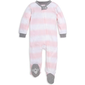 image:imageBurts Bees Baby Girls Organic Cotton Sleep and Play Footed Pajamas  Easy zip front PJs feature a 2way zipper to ensure newborns have a restful nights sleepPink Rugby Stripe