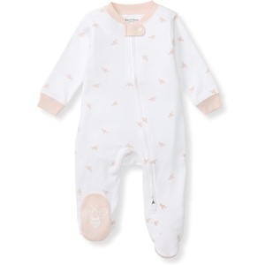 image:imageBurts Bees Baby Girls Organic Cotton Sleep and Play Footed Pajamas  Easy zip front PJs feature a 2way zipper to ensure newborns have a restful nights sleepPink Golden Bee