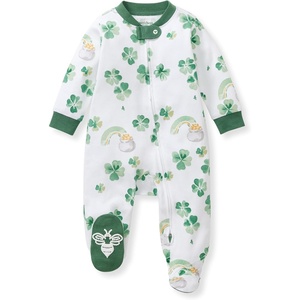 image:imageBurts Bees Baby Girls Organic Cotton Sleep and Play Footed Pajamas  Easy zip front PJs feature a 2way zipper to ensure newborns have a restful nights sleepHappy Go Lucky