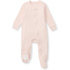 image:imageBurts Bees Baby Girls Organic Cotton Sleep and Play Footed Pajamas  Easy zip front PJs feature a 2way zipper to ensure newborns have a restful nights sleepPink Solid Rib