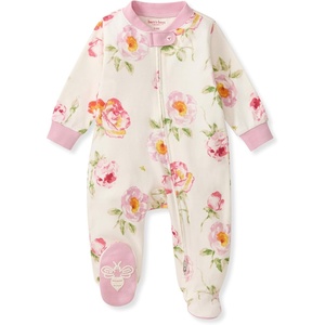 image:imageBurts Bees Baby Girls Organic Cotton Sleep and Play Footed Pajamas  Easy zip front PJs feature a 2way zipper to ensure newborns have a restful nights sleepRose Garden 1pack