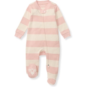 image:imageBurts Bees Baby Girls Organic Cotton Sleep and Play Footed Pajamas  Easy zip front PJs feature a 2way zipper to ensure newborns have a restful nights sleepPink Sand Rugby Stripe