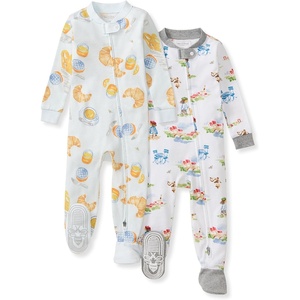 image:imageBurts Bees Baby Boys Organic Cotton Snug Fit Footed Sleeper Pajamas  Convenient 2way zip front sleeper pajama is equipped with nonslip bee grips for active littles on the moveFrench Breakfast  Village 2pack