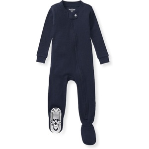 image:imageBurts Bees Baby Boys Organic Cotton Snug Fit Footed Sleeper Pajamas  Convenient 2way zip front sleeper pajama is equipped with nonslip bee grips for active littles on the moveMidnight Solid Rib