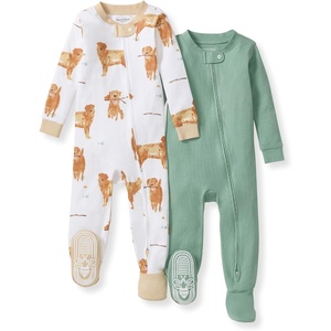 image:imageBurts Bees Baby Boys Organic Cotton Snug Fit Footed Sleeper Pajamas  Convenient 2way zip front sleeper pajama is equipped with nonslip bee grips for active littles on the moveGolden Retriever