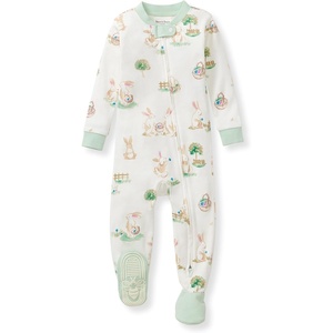 image:imageBurts Bees Baby Boys Organic Cotton Snug Fit Footed Sleeper Pajamas  Convenient 2way zip front sleeper pajama is equipped with nonslip bee grips for active littles on the moveBunny Egg Hunt