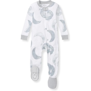image:imageBurts Bees Baby Boys Organic Cotton Snug Fit Footed Sleeper Pajamas  Convenient 2way zip front sleeper pajama is equipped with nonslip bee grips for active littles on the moveHello Moon Light Blue