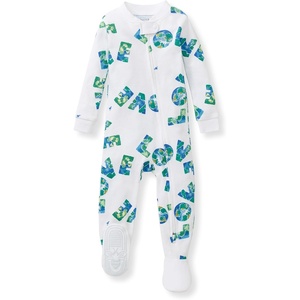 image:imageBurts Bees Baby Boys Organic Cotton Snug Fit Footed Sleeper Pajamas  Convenient 2way zip front sleeper pajama is equipped with nonslip bee grips for active littles on the moveEarth Love