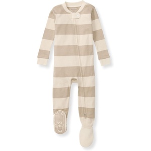 image:imageBurts Bees Baby Boys Organic Cotton Snug Fit Footed Sleeper Pajamas  Convenient 2way zip front sleeper pajama is equipped with nonslip bee grips for active littles on the moveOat Rugby Stripe