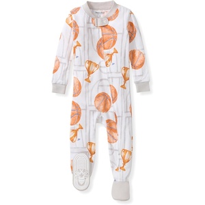image:imageBurts Bees Baby Boys Organic Cotton Snug Fit Footed Sleeper Pajamas  Convenient 2way zip front sleeper pajama is equipped with nonslip bee grips for active littles on the moveBasketball Court 1pack