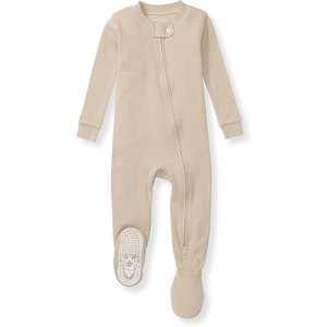 image:imageBurts Bees Baby Boys Organic Cotton Snug Fit Footed Sleeper Pajamas  Convenient 2way zip front sleeper pajama is equipped with nonslip bee grips for active littles on the moveNeutral Solid Rib