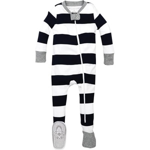 image:imageBurts Bees Baby Boys Organic Cotton Snug Fit Footed Sleeper Pajamas  Convenient 2way zip front sleeper pajama is equipped with nonslip bee grips for active littles on the moveMidnight Rugby Stripe